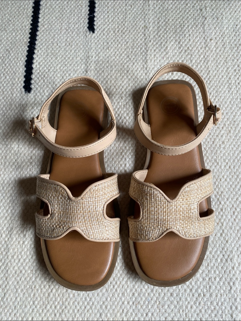 Wonder Nation Kids Beige Raffia Sandals with Ankle Strap